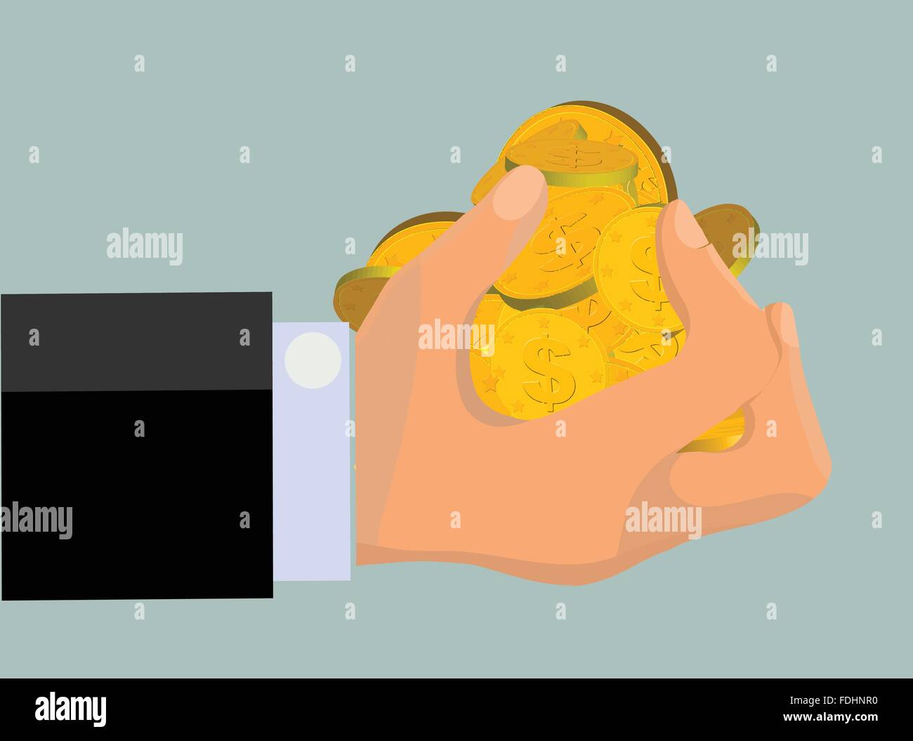 Greedy Hand Clutching Gold Coins (Vector) Stock Vector