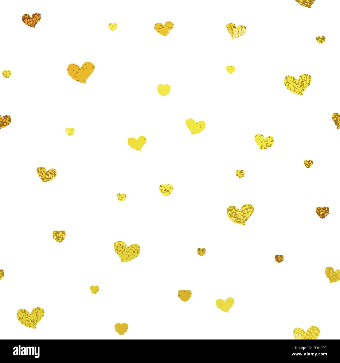 Gold glitter background with hearts. Vector seamless graphic design for