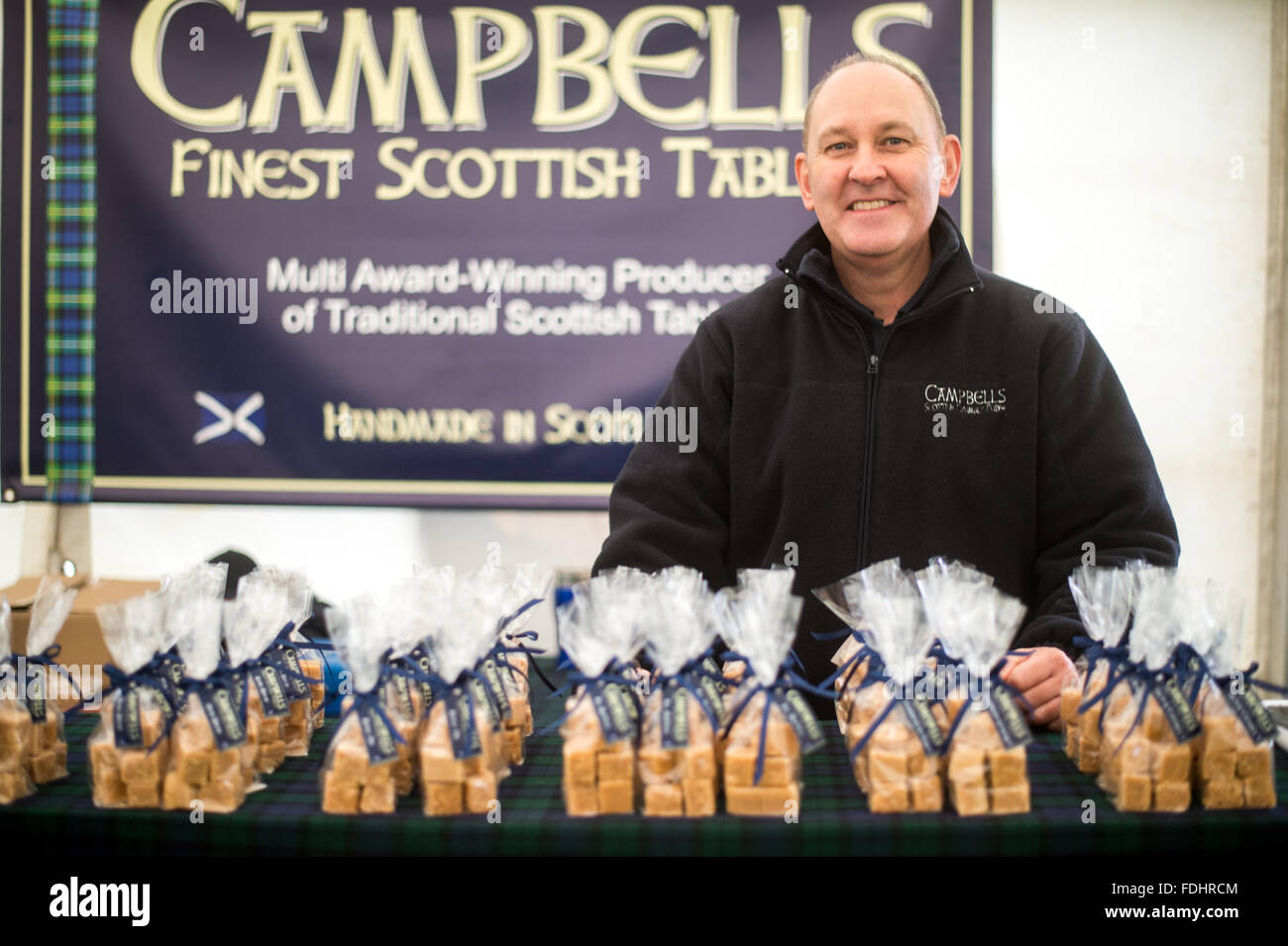 Man Selling Scottish Tablet at the International Sheepdog Trials Craft Fair in Moffat , Scotland, UK. Stock Photo