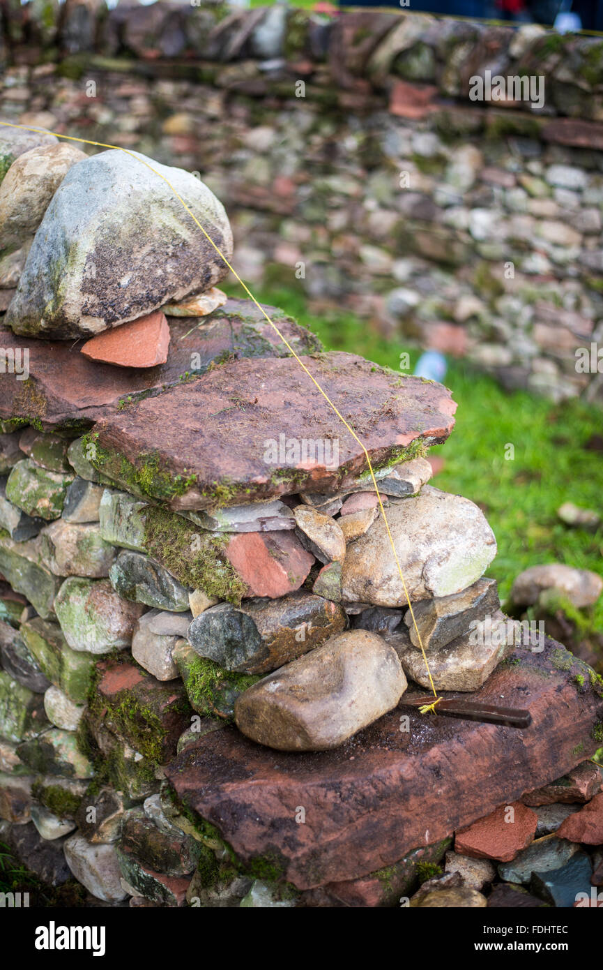 Dry stone wall cross section in Moffat , Scotland, UK Stock Photo