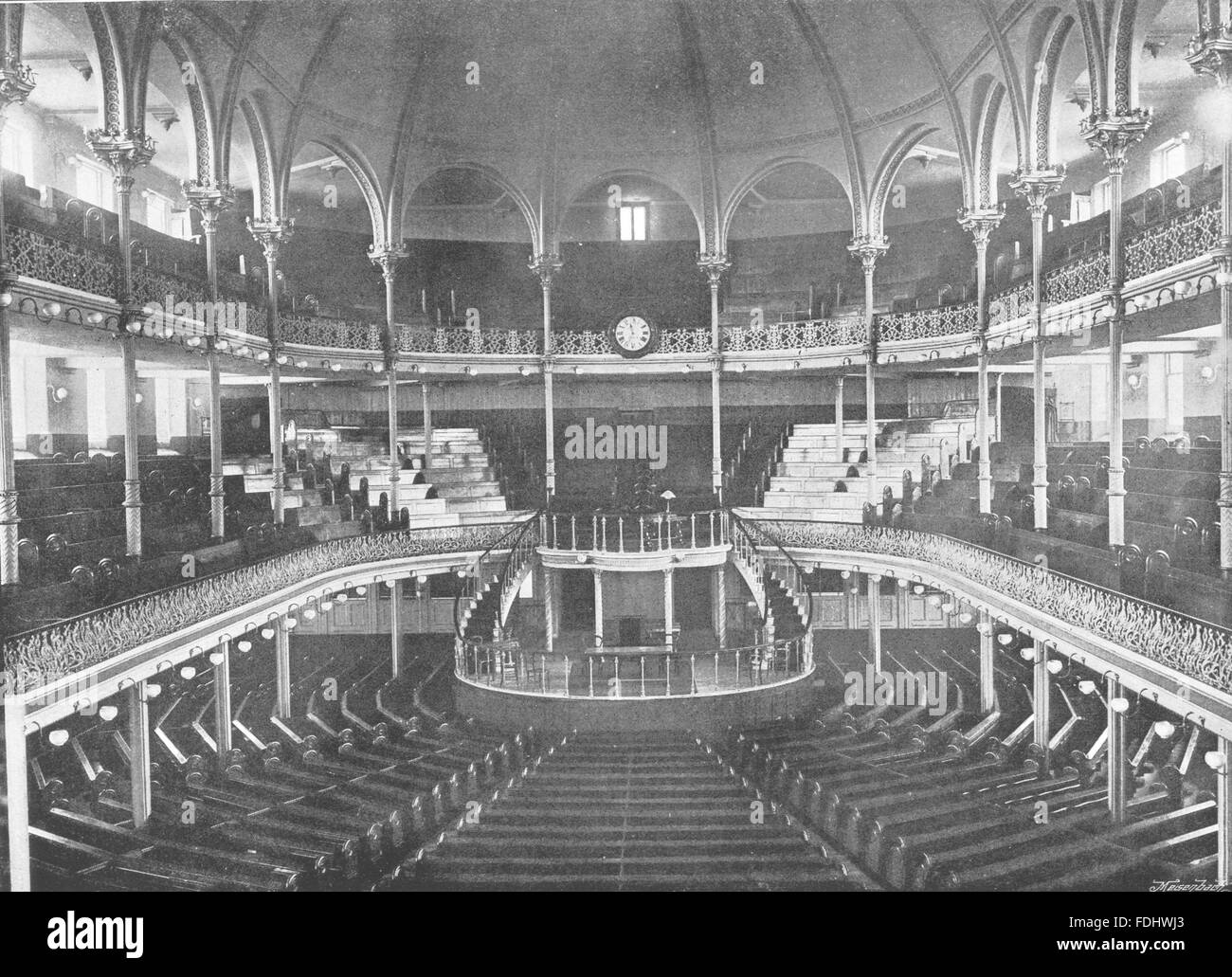 LONDON: Spurgeon's Tabernacle- General view of the Interior, old print 1896 Stock Photo