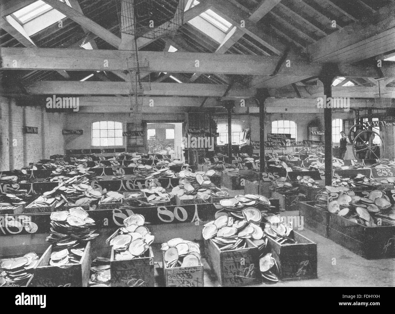 LONDON: Bull Wharf- Interior of the Shell Warehouse, antique print 1896 Stock Photo