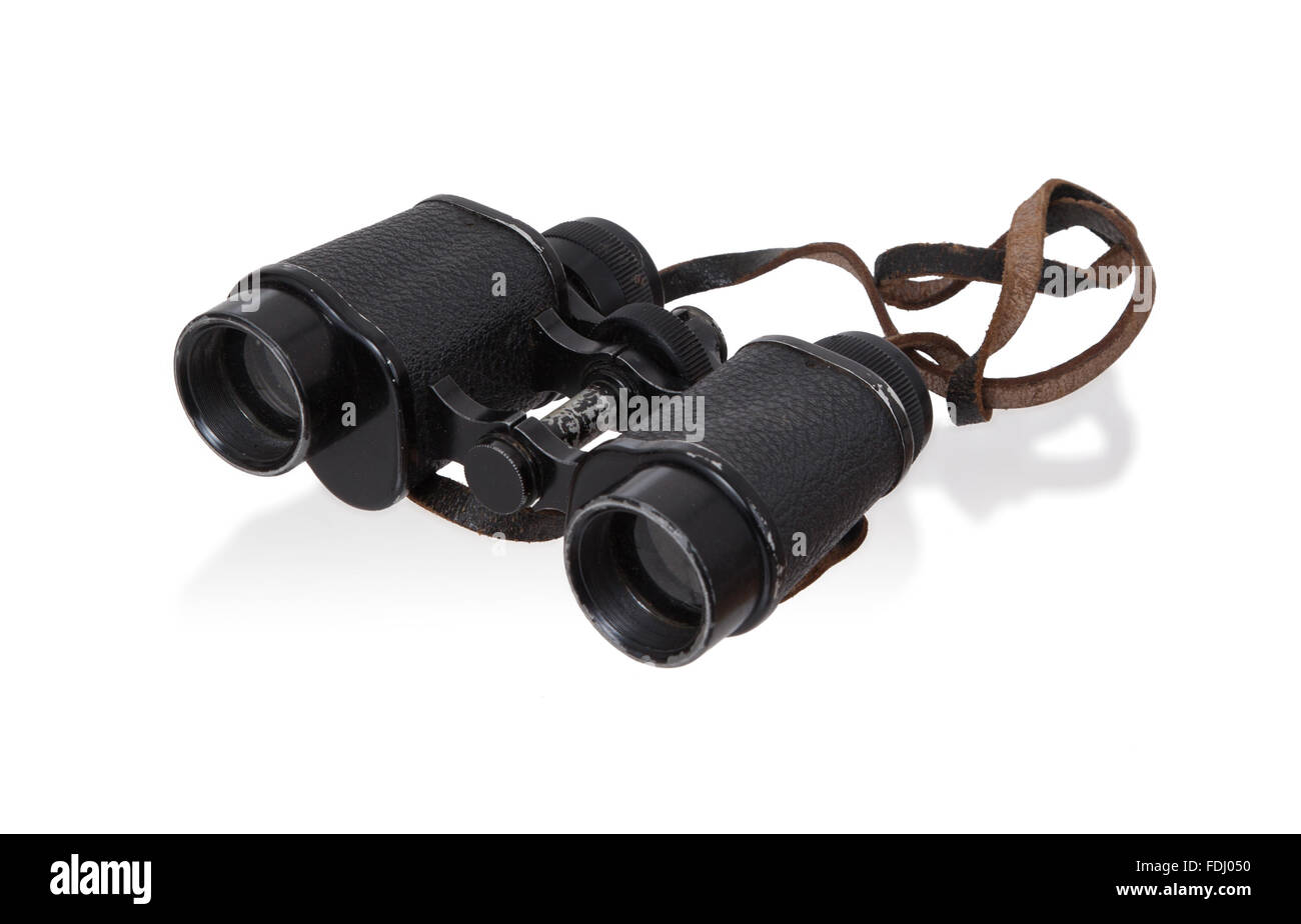Old type of binoculars isolated on a white background Stock Photo Alamy