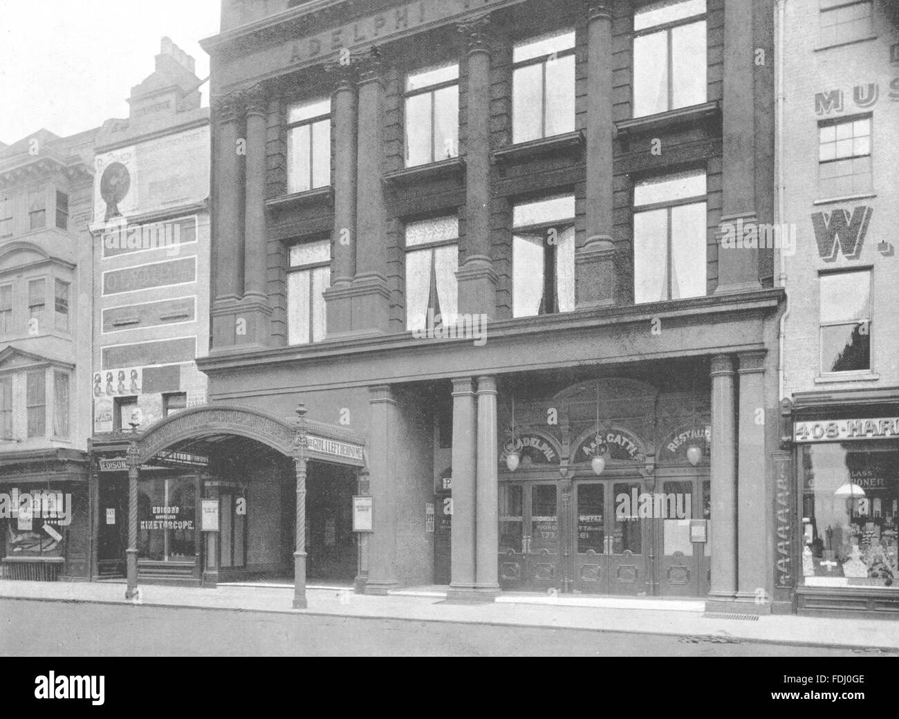 LONDON: The Strand- Entrance to the Adelphi Theatre, antique print 1896 Stock Photo