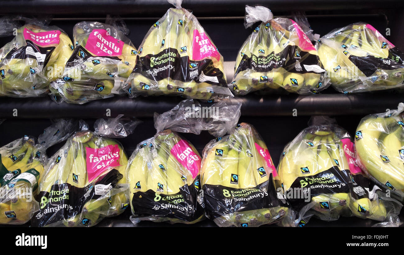 Banana's on sale at Sainsburys supermarket store in London, UK Stock
