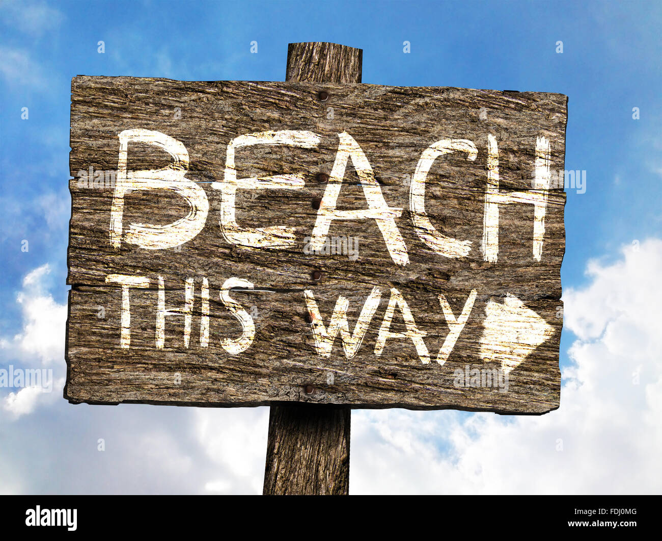 Beach This Way Wooden Signboard Stock Photo - Alamy