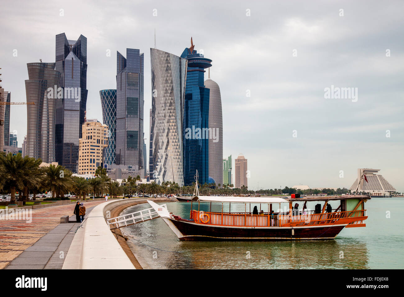 A Traditional Dhow Moored On The Waterfront, Doha, Qatar Stock Photo