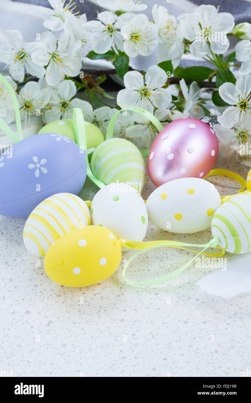 Easter eggs and spring flowers Stock Photo - Alamy