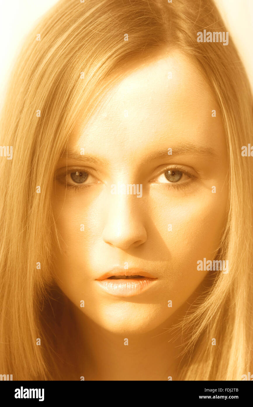Caucasian Teenage Girl With Long Straight Blonde Hair Face