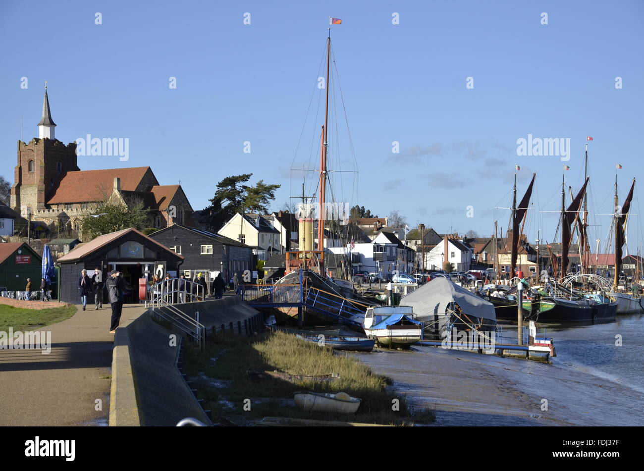 The Quayside at Maldon in Essex, showing the River Blackwater and Thames Barges Stock Photo