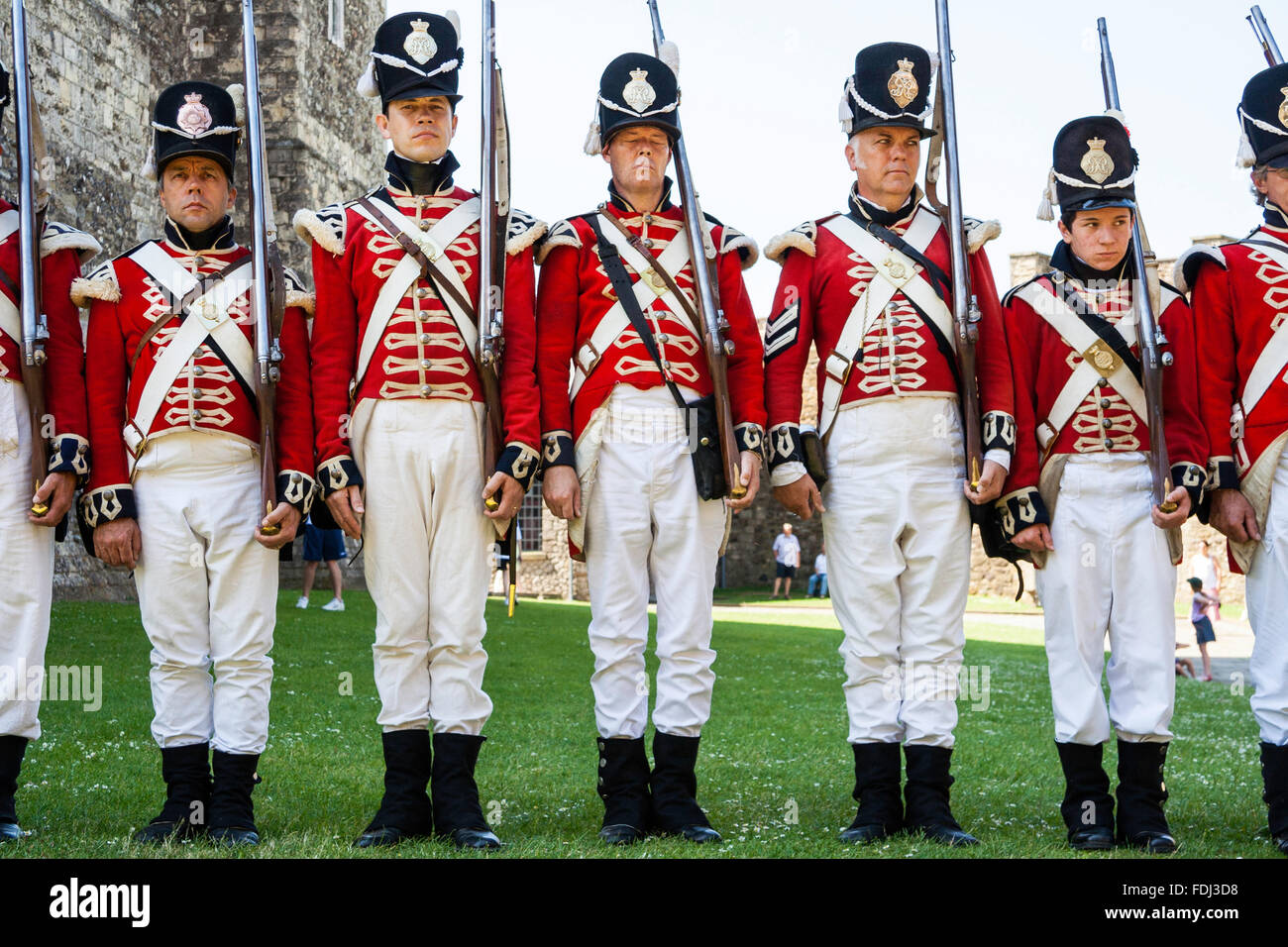 Dover castle. Reenactment. Line of British 19th century Recoat