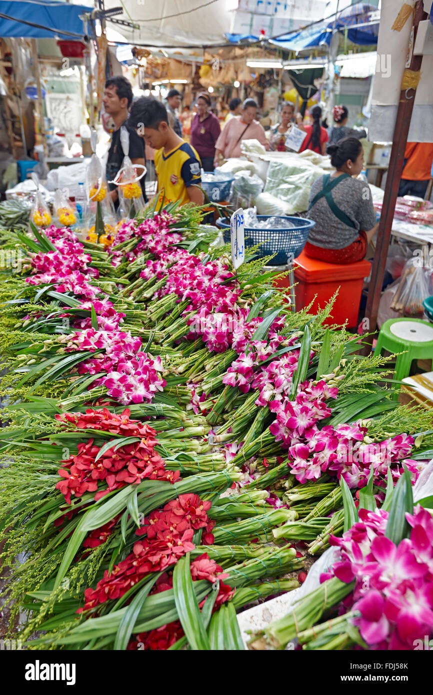 Orchids at Pak Khlong Talat flower market. Bangkok, Thailand. Stock Photo