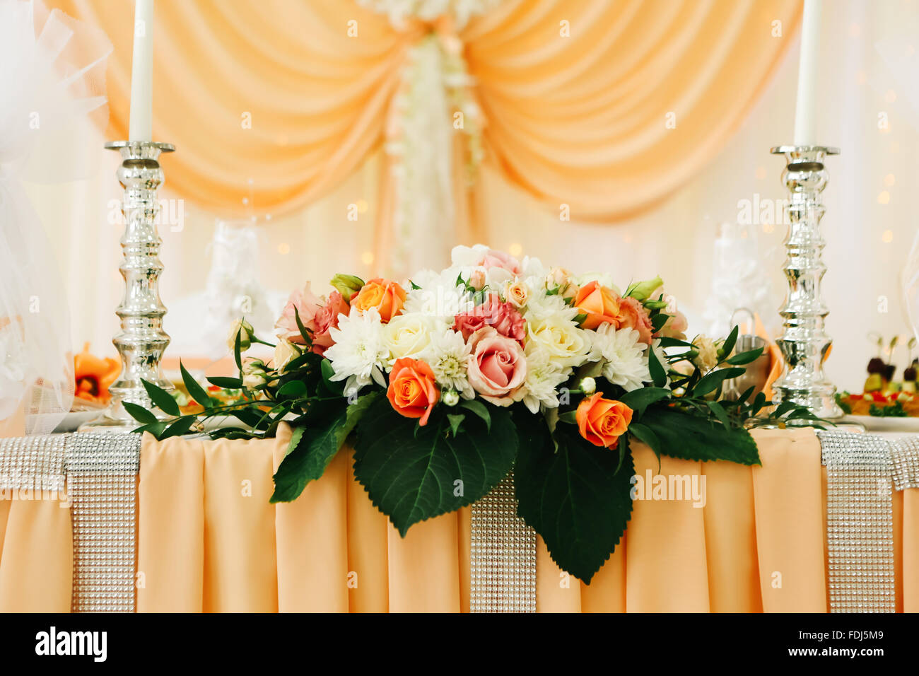 Beautiful Wedding Table Decoration Decor Of The Newlyweds In Peach