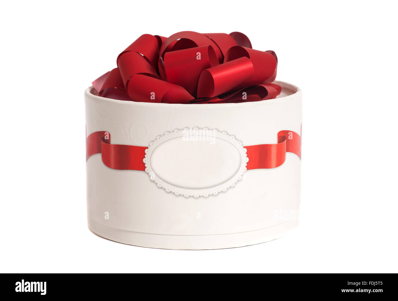 white gift paper box with red ribbon bow isolated on white Stock Photo ...
