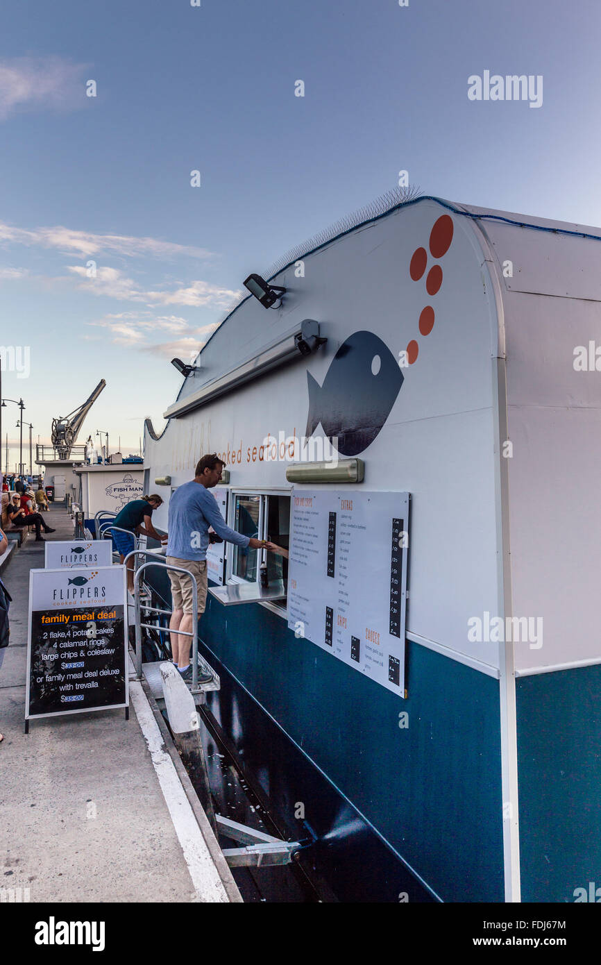Flippers, Fish and chip shop on floating pontoon, Constitution Dock