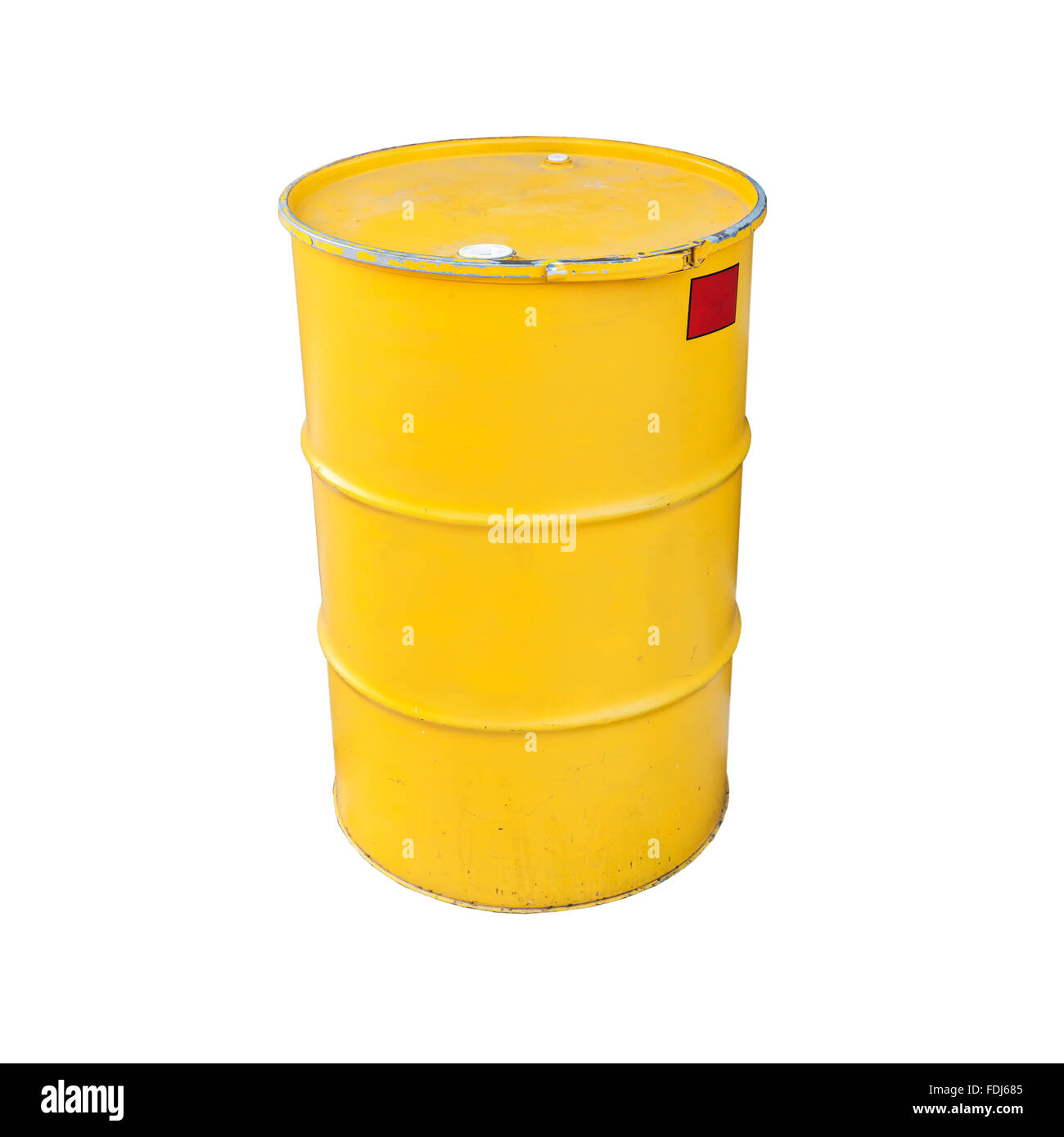 Yellow metal barrel isolated on white background Stock Photo