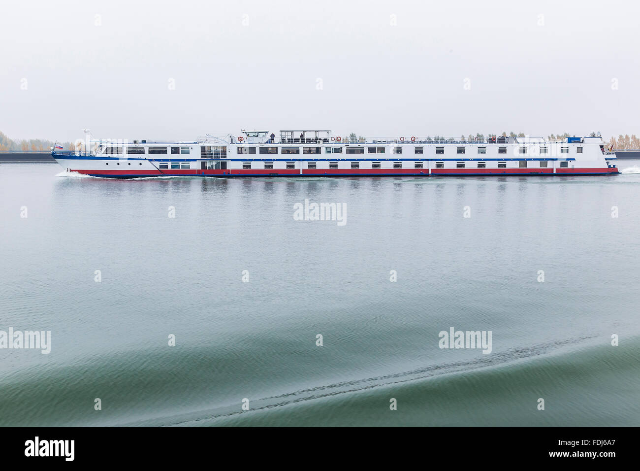 River cruise long boat on the Danube River in Slovakia. Stock Photo