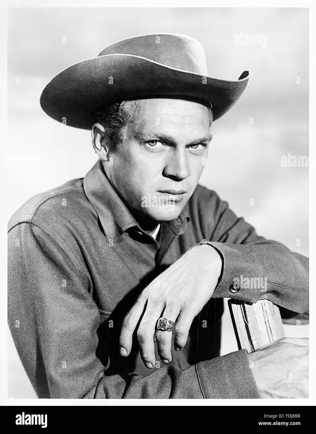 Publicity photograph of Steve McQueen (1930-1980) as the bounty hunter Josh Randall in 'Wanted: Dead or Alive' an American Western television series produced by CBS. The shows 3 seasons first aired 1958–61, McQueen was the first TV star to go to achieve comparable success on the big screen. See description for more information. Stock Photo