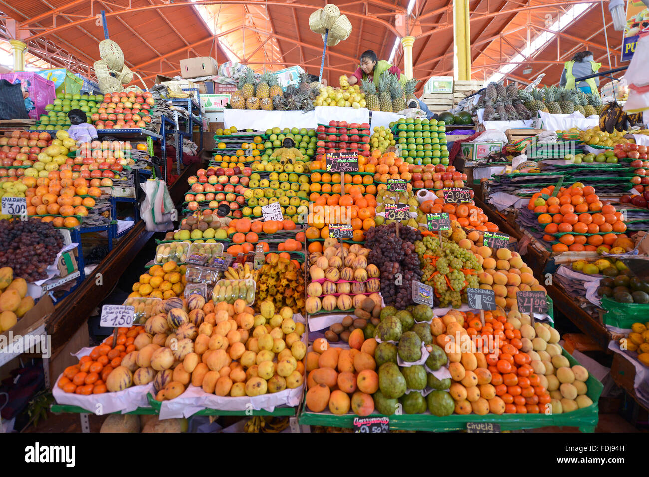 Arequipa, Peru - September 1, 2015: Interior of central market in Arequipa, Peru. Stock Photo