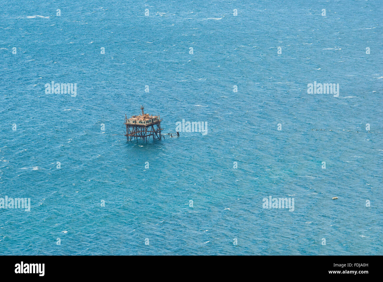 Desolated oceanographic scientific platform in Blue Bay, Black Sea, Crimean peninsula Stock Photo