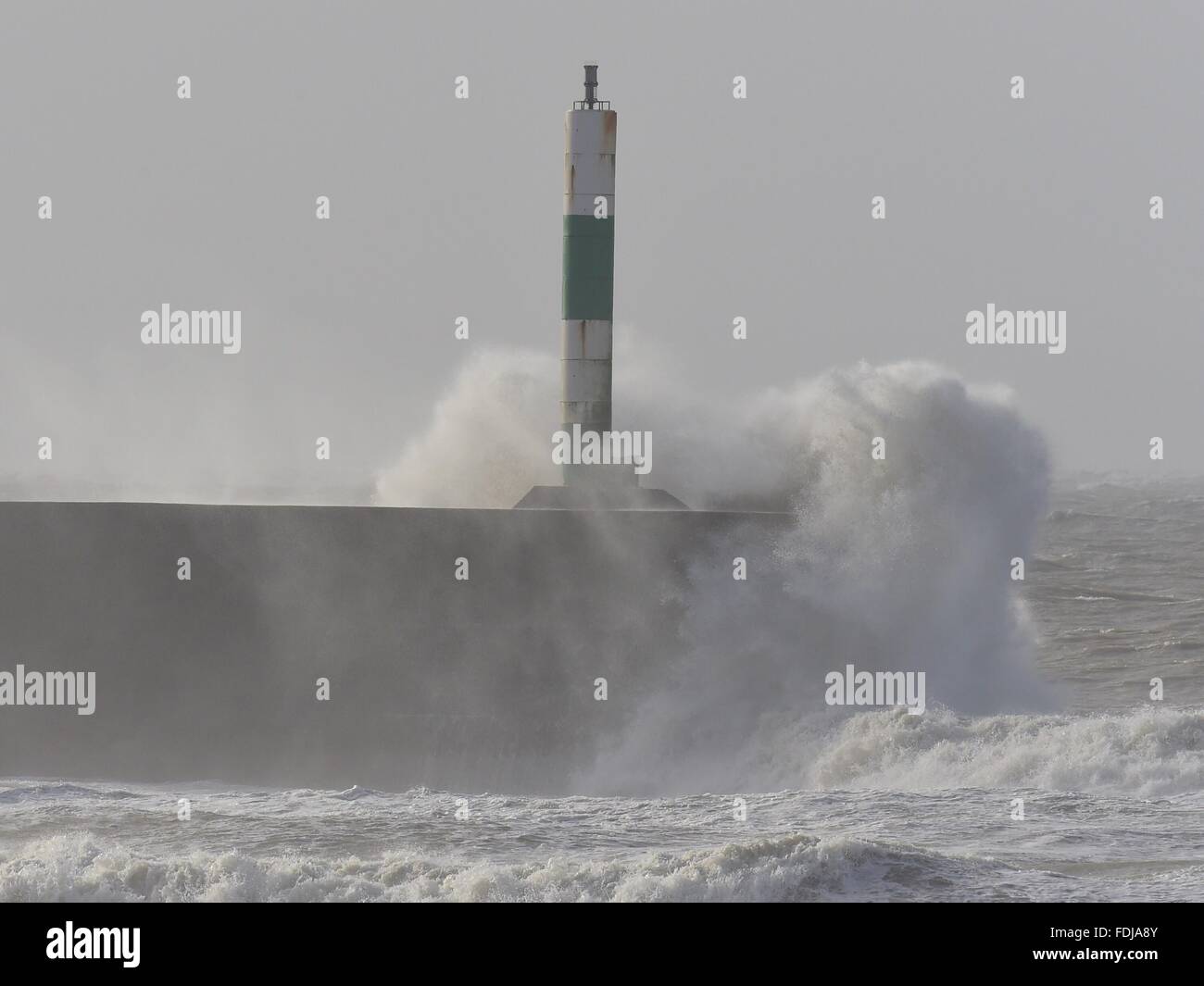 Aberystwyth, West Wales, UK. 1st February, 2016. The remains of Storm Henry bring torrential rain and high winds to Wales and the west of the UK today. Up to 100mm (4 inches) of rain are forecast to fall in some exposed upland parts of the country today, with the prospect of a month’s worth of rain falling in the next 48 hours  Yellow weather warnings are in place for persistent  heavy rain and gale force winds, the risk of flooding in coastal  and low-lying areas, and disruption to travel arrangements. Credit:  keith morris/Alamy Live News Stock Photo