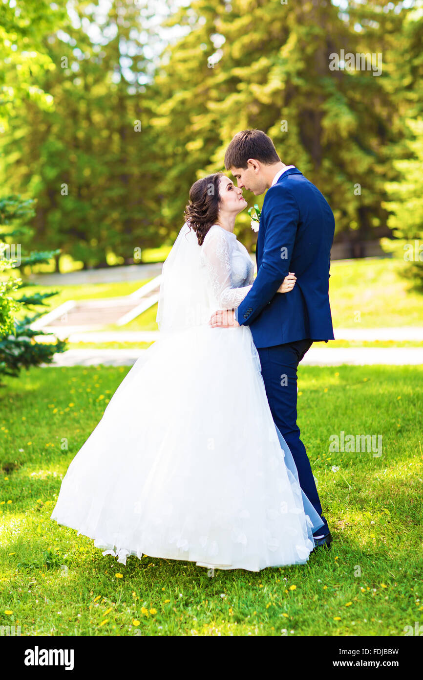 European bride and groom kissing in the park Stock Photo - Alamy