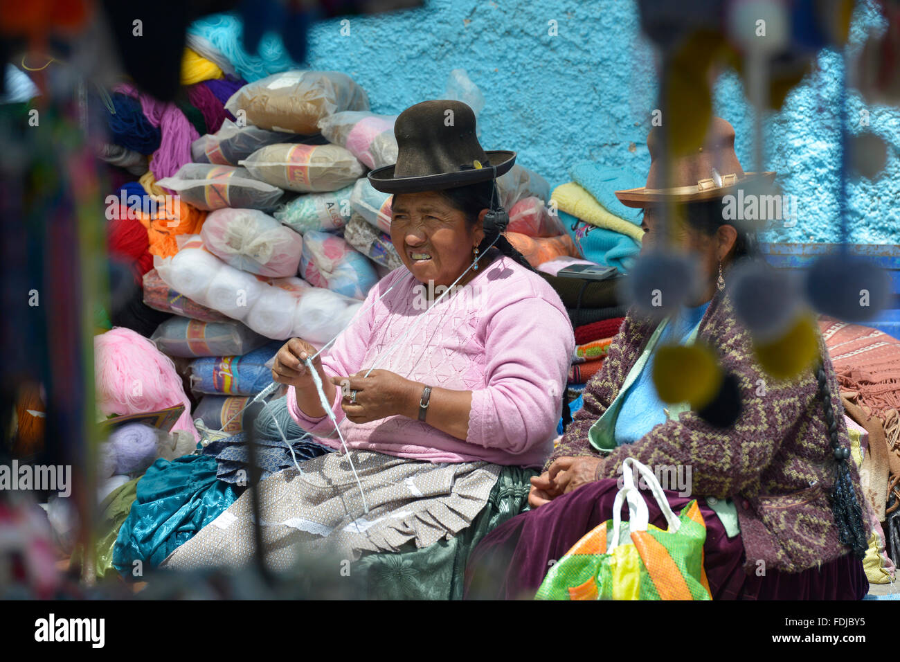 Chivay, Peru- September 2, 2015: Unidentified Quechua people in Chivay market in Arequipa region, Peru. Stock Photo
