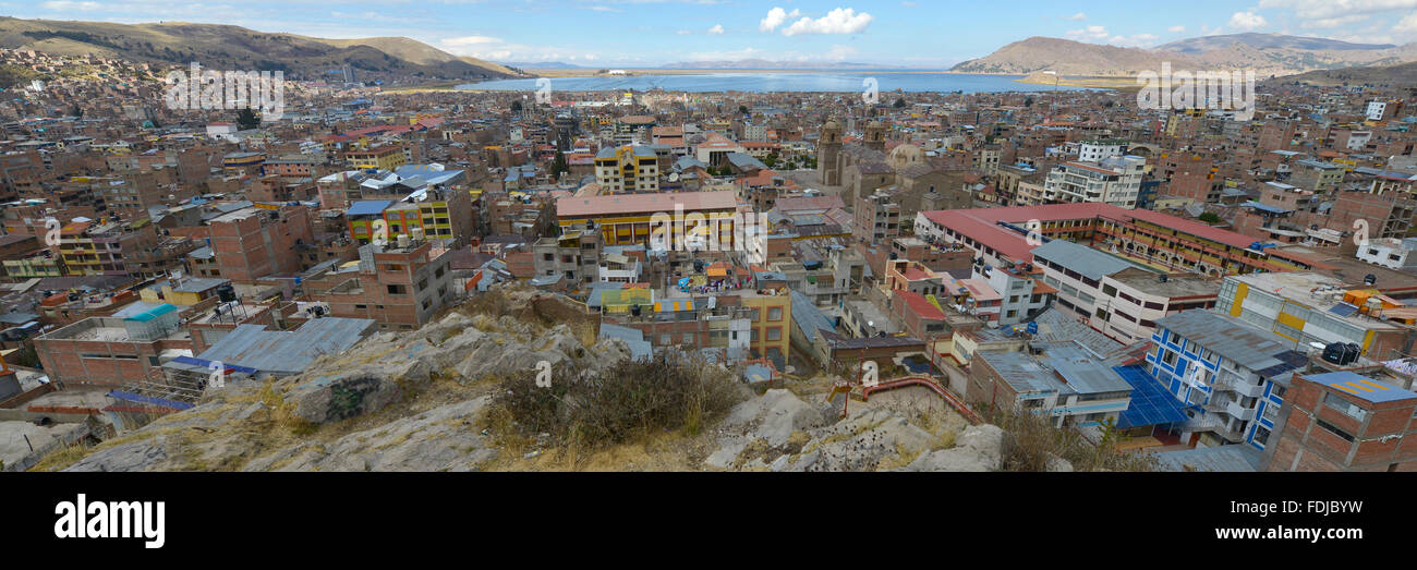 Puno, Peru. Puno located on the shore of Lake Titicaca. It is the capital city of the Puno Region. Stock Photo