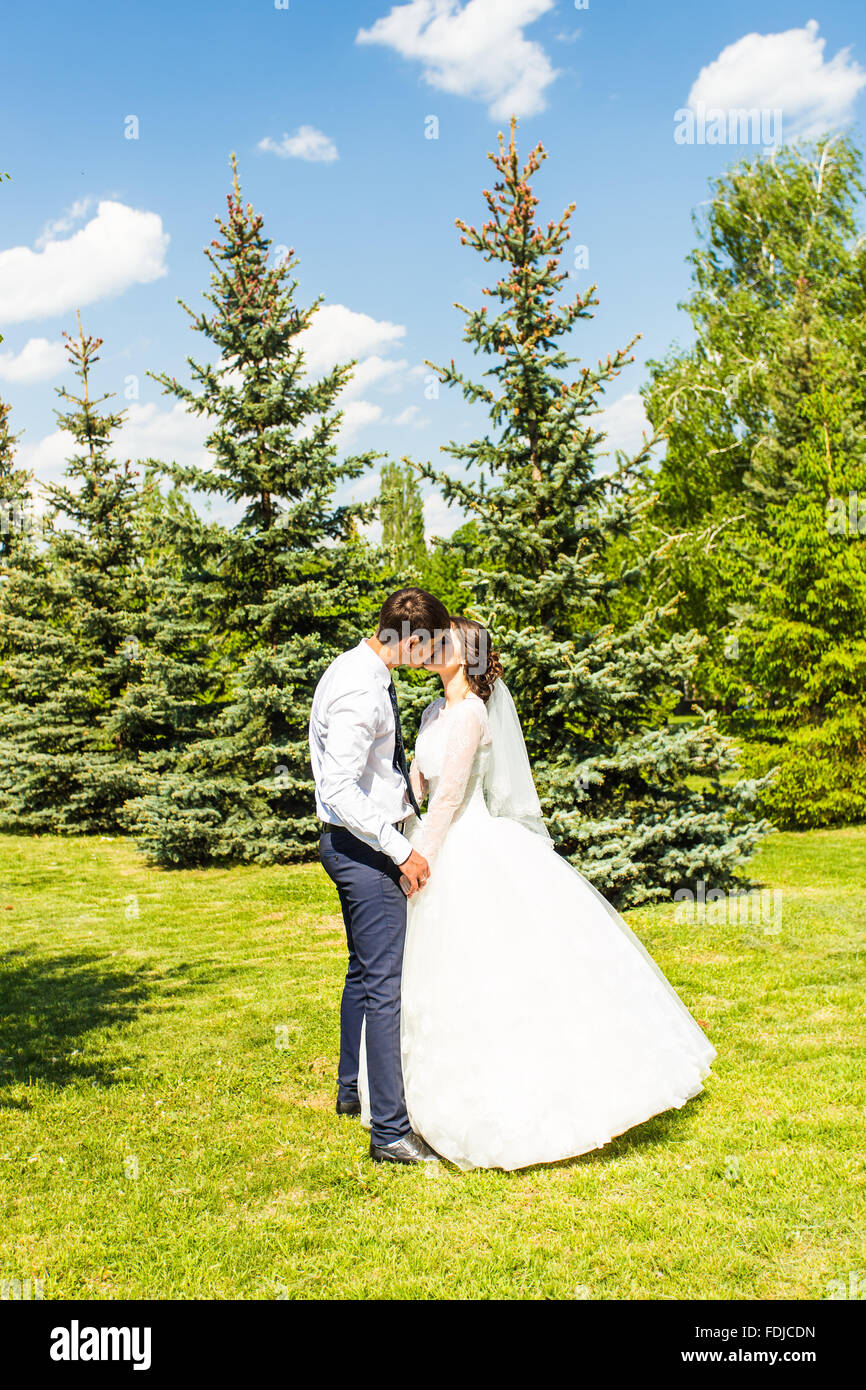 European bride and groom kissing in the park Stock Photo - Alamy