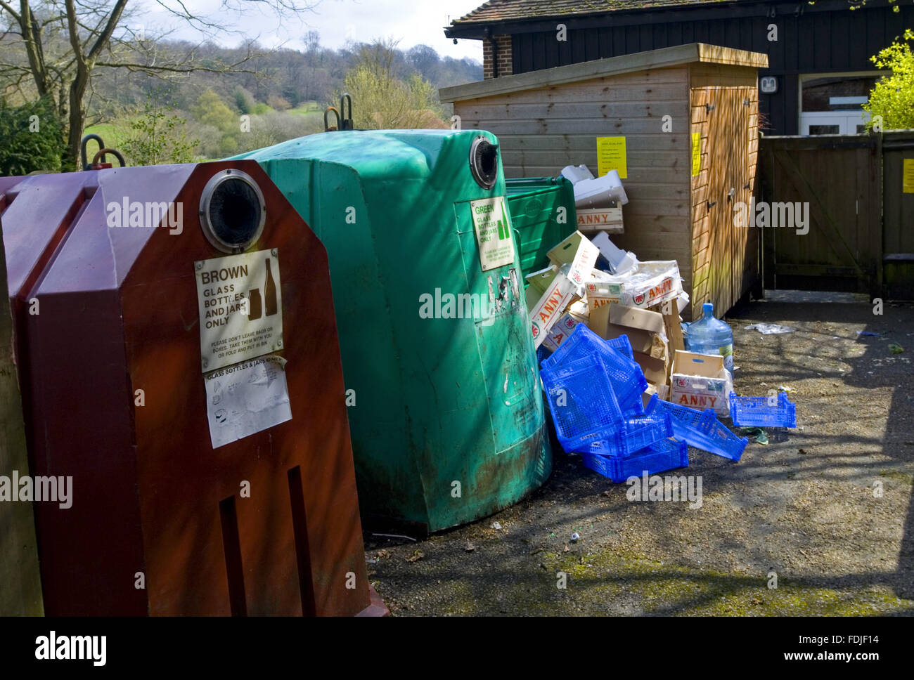 Recycling bins at Chartwell, Kent. Stock Photo