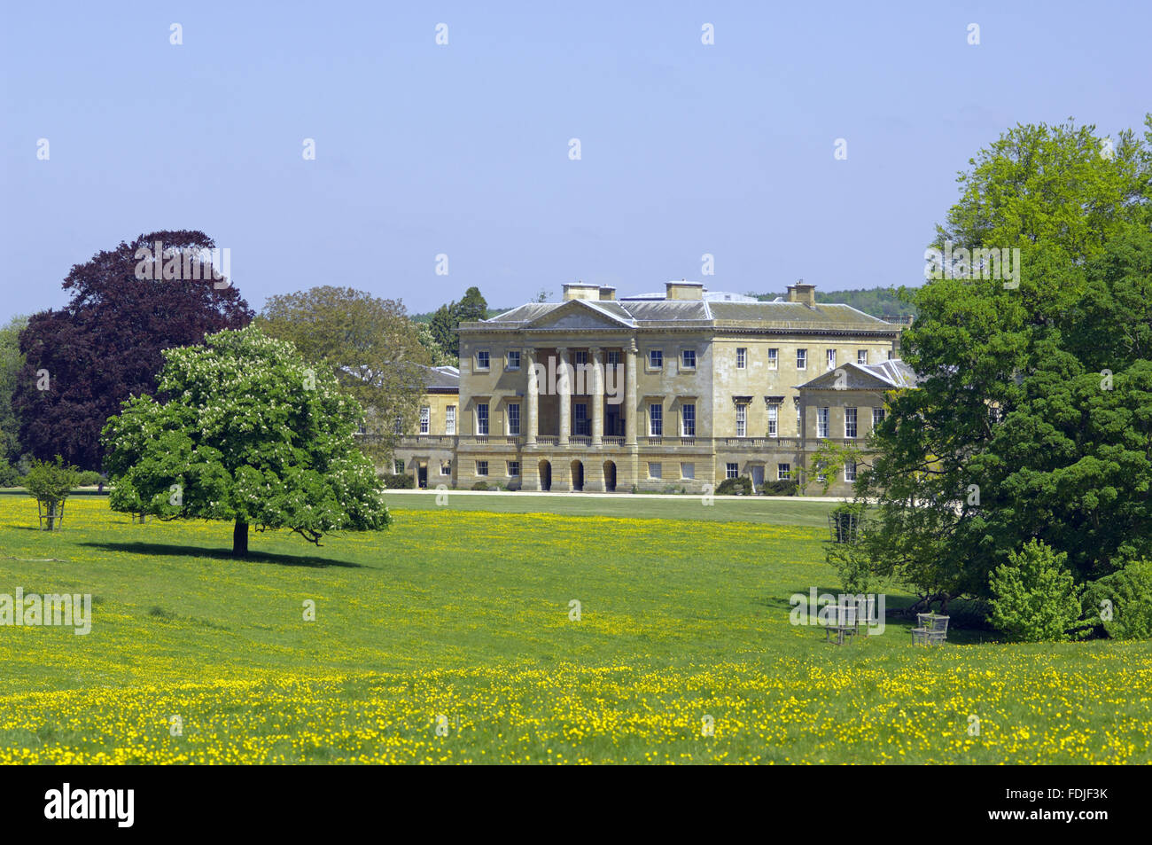 View across the parkland to the west front at Basildon Park, built 1776 ...