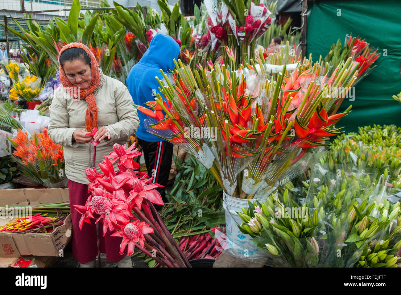 Flowers at Paloquemao farmers flower market in Bogota, Colombia, South