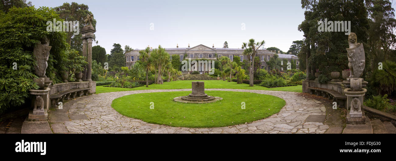 Panoramic view over the Italian Garden and house at Mount Stewart, Co.Down, Northern Ireland. Stock Photo