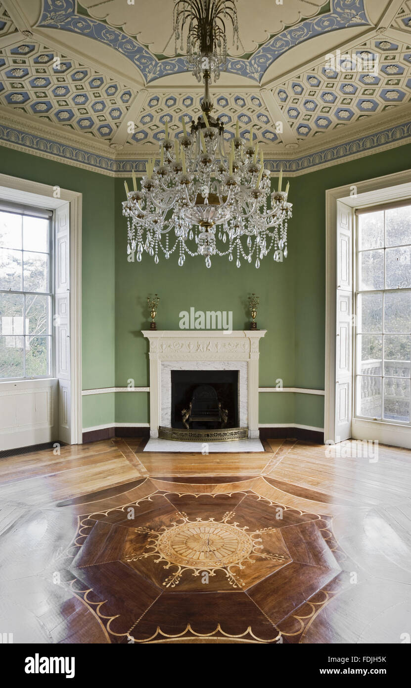 The plasterwork ceiling and inlaid floor of the upper room in the Temple of the Winds at Mount Stewart House, Co. Down, Northern Ireland. The Temple was built between 1782 and 1785 and set on a promontory to the east of the house. It is the only building Stock Photo