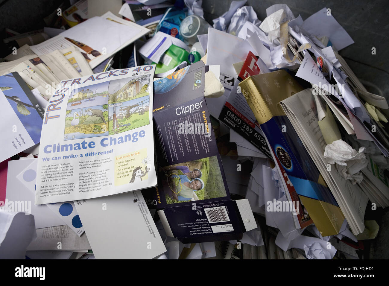 Paper in a recycling bin at Petworth House, West Sussex. Stock Photo