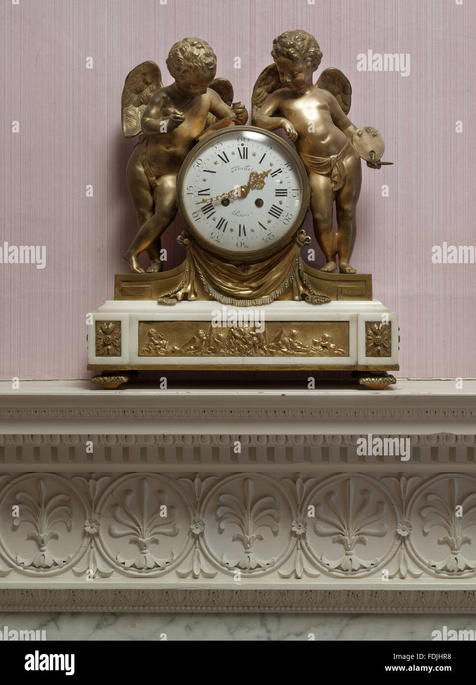The mantelpiece clock with putti flanking the clock face, in Lady ...