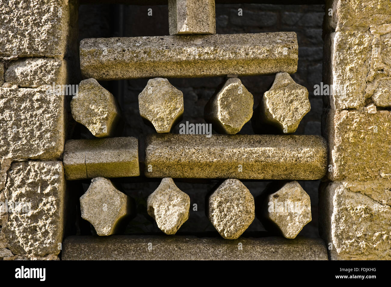 Cut and stacked masonry forming a window vent at Godolphin, Helston, Cornwall. Stock Photo