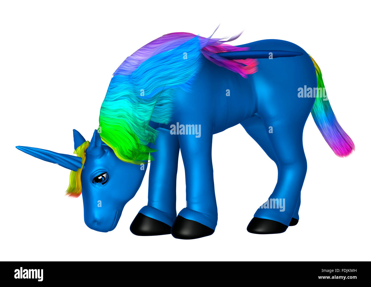 3D digital render of a blue toy unicorn isolated on white background ...