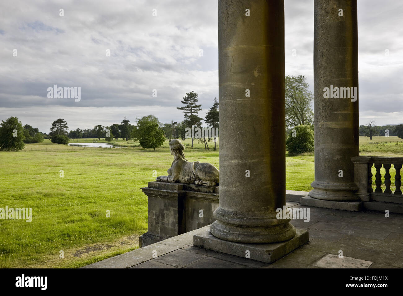 View from the portico of Croome Court looking towards Park Seat at Croome Park, Croome D'Abitot, Worcestershire. Stock Photo