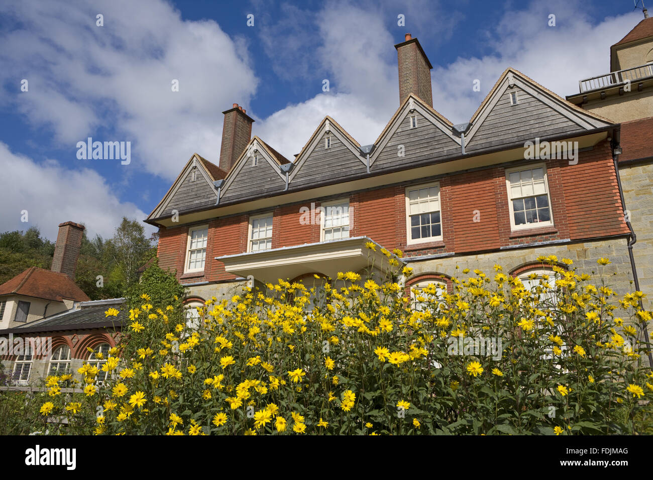 Exterior of the south or garden facade of the house designed by Philip