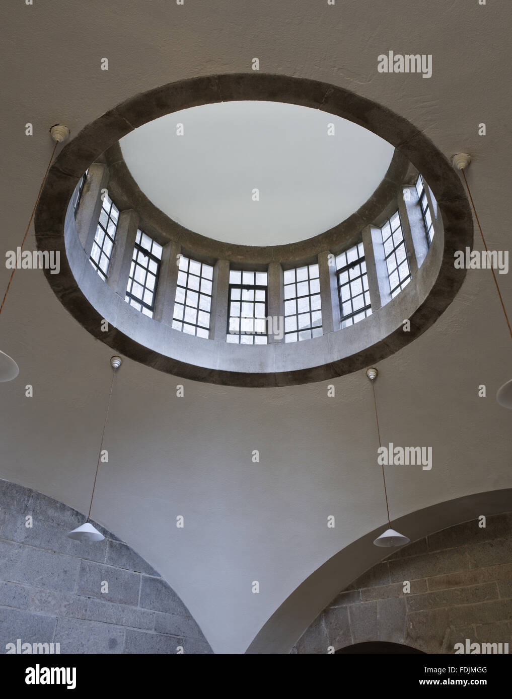 The circular lantern window in the Kitchen at Castle Drogo, Devon. The architect Edwin Lutyens designed this as the only natural light in the room but electric lighting and white distempered walls helped to make the room lighter. Stock Photo