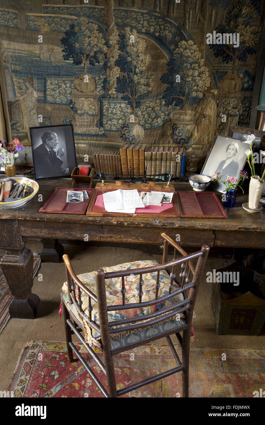 Vita's desk in the Writing Room in the Tower at Sissinghurst Castle Garden, near Cranbrook, Kent