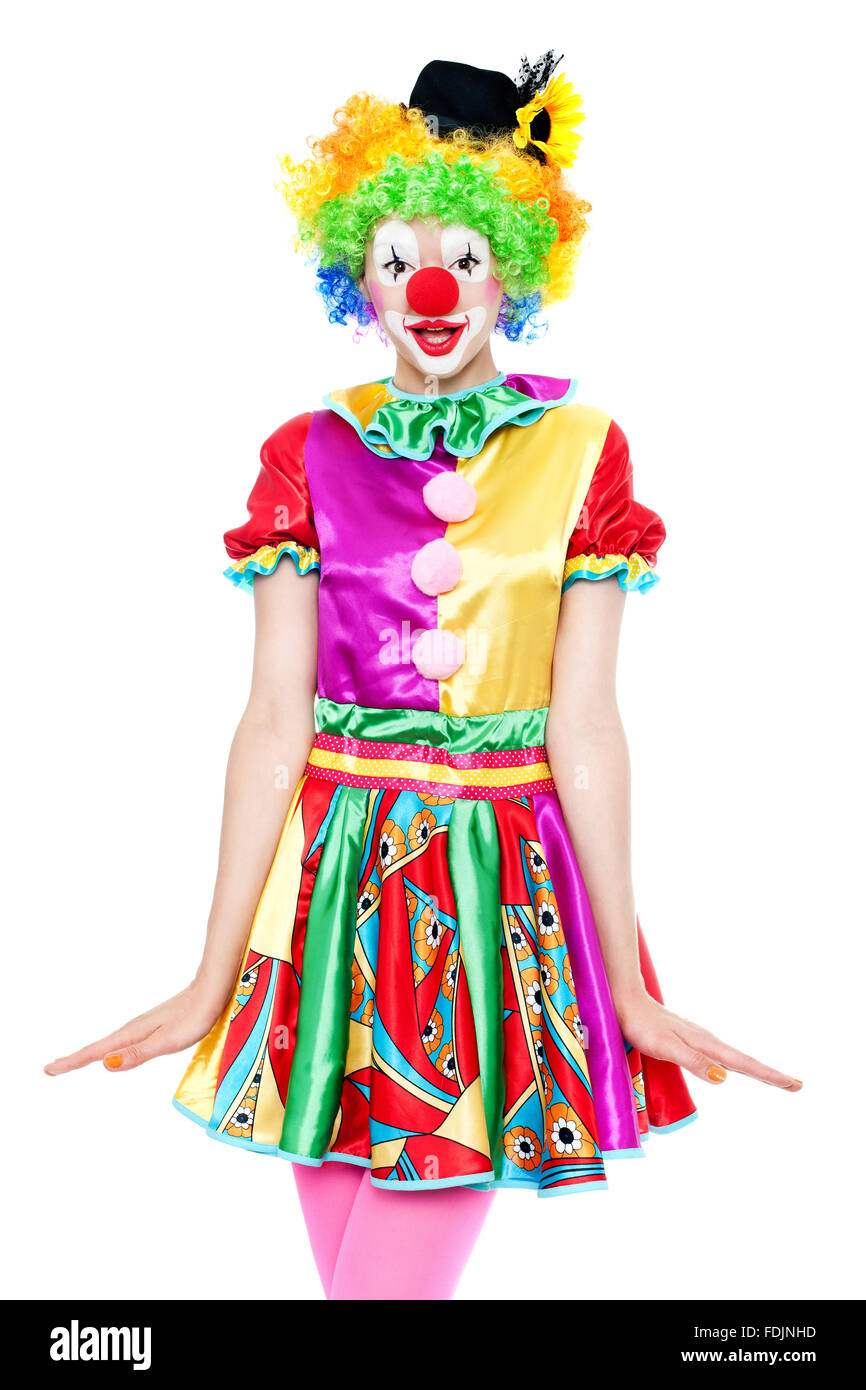 Beautiful young woman as clown - colorful portrait Stock Photo - Alamy