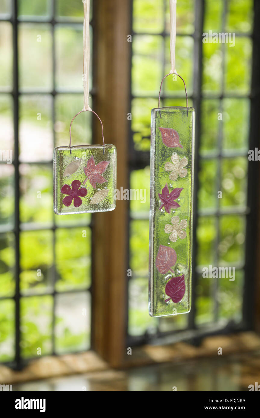 Hanging glass decorations. Stock Photo