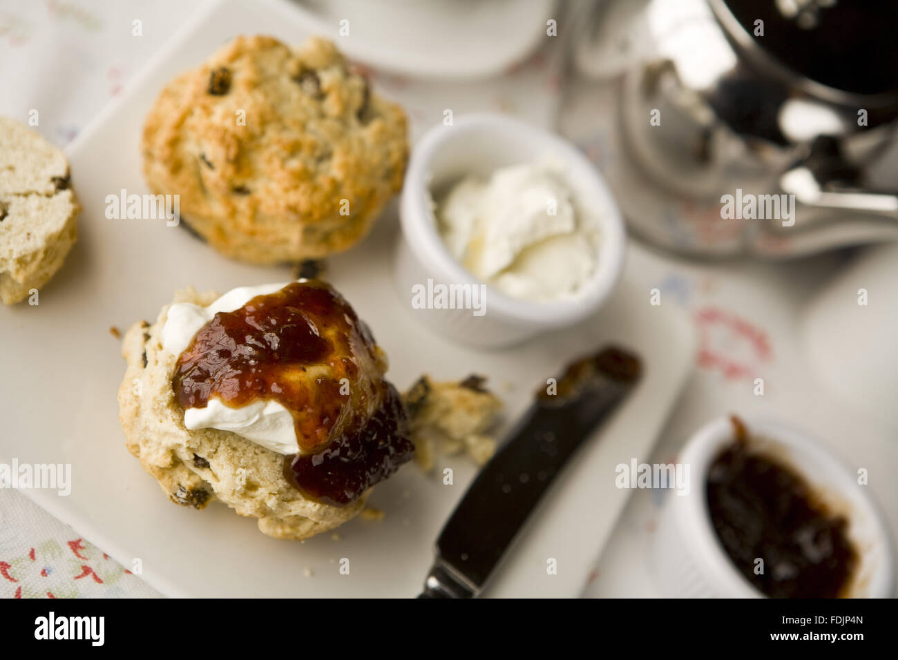 A cream tea in the restaurant at Sissinghurst Castle Garden, Kent, with