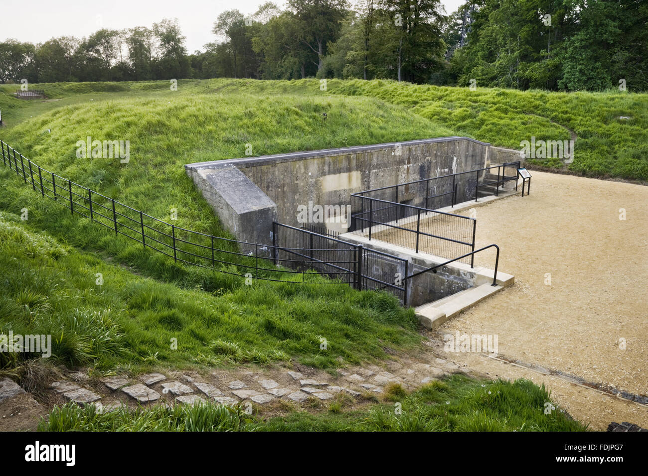 View of the Magazine under the earthworks at Reigate Fort, Surrey. Built in 1898, the fort is one of thirteen mobilisation centres established to protect London from invasion.  The site's main function was as a store for the guns, small-arms ammunition an Stock Photo