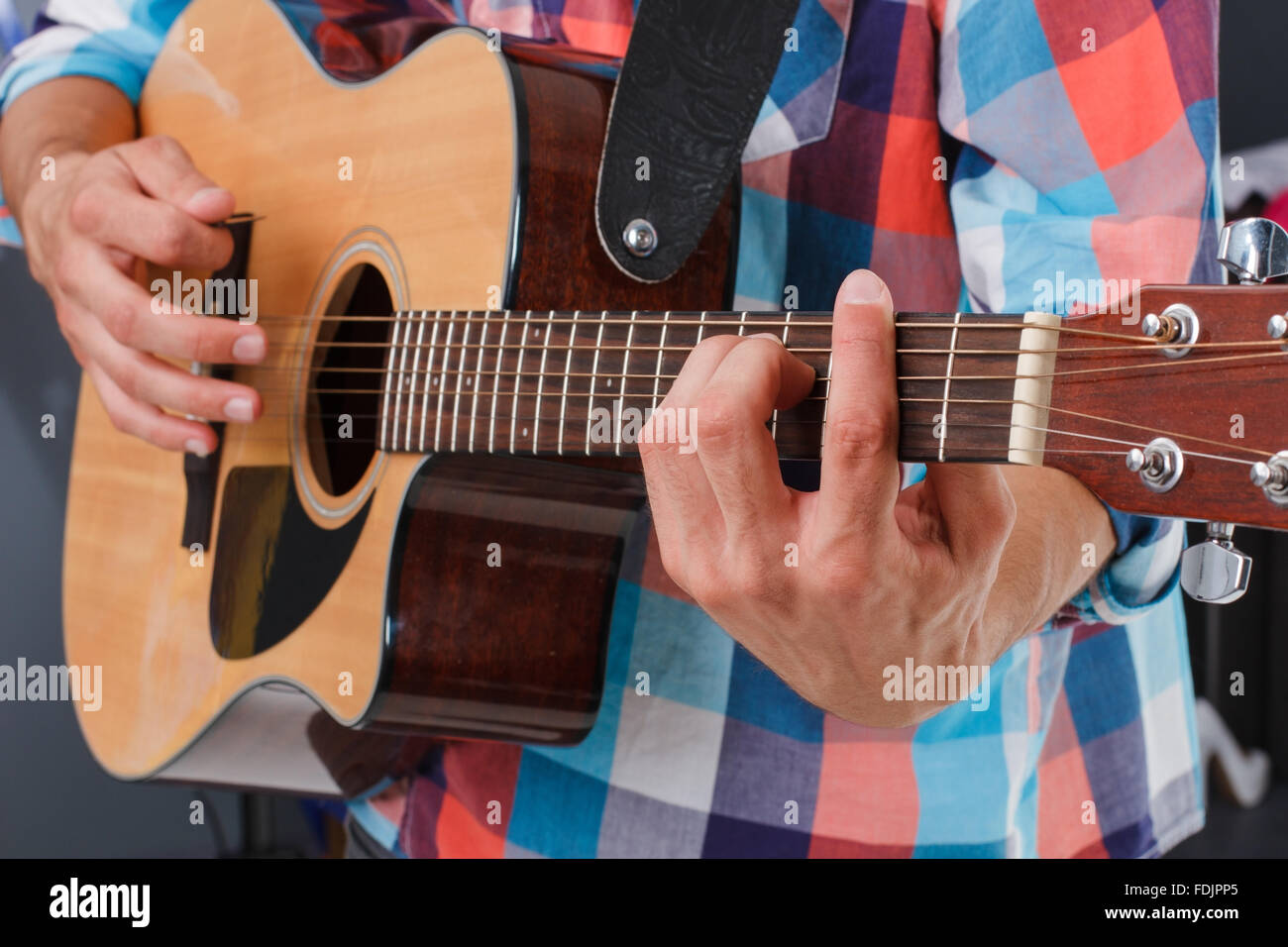 Acoustic guitar being played Stock Photo Alamy