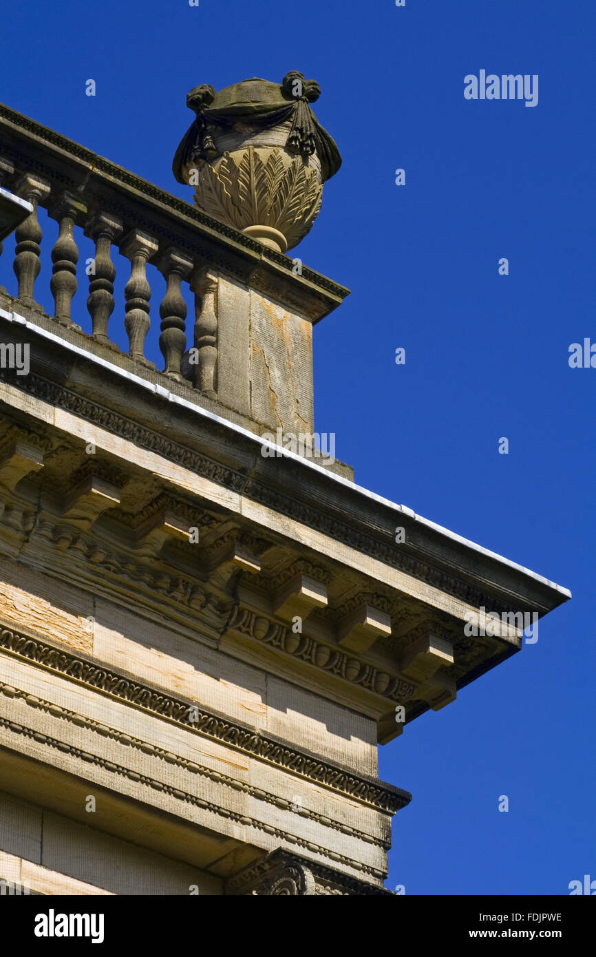 Architectural detail on the Palladian Chapel, begun in 1760 to the design of James Paine, at Gibside, Newcastle upon Tyne. George Bowes inherited the estate in 1722 and landscaped the grounds around Gibside Hall. Stock Photo