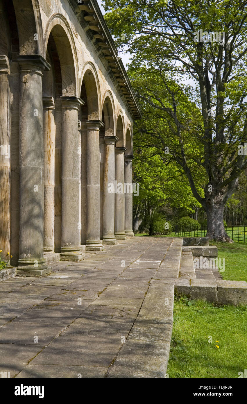 The arched arcade and Tuscan columns of the Orangery, which was begun in 1772 to a design attributed to James Paine, at Gibside, Newcastle upon Tyne. George Bowes inherited the estate in 1722 and landscaped the grounds and created buildings around Gibside Stock Photo