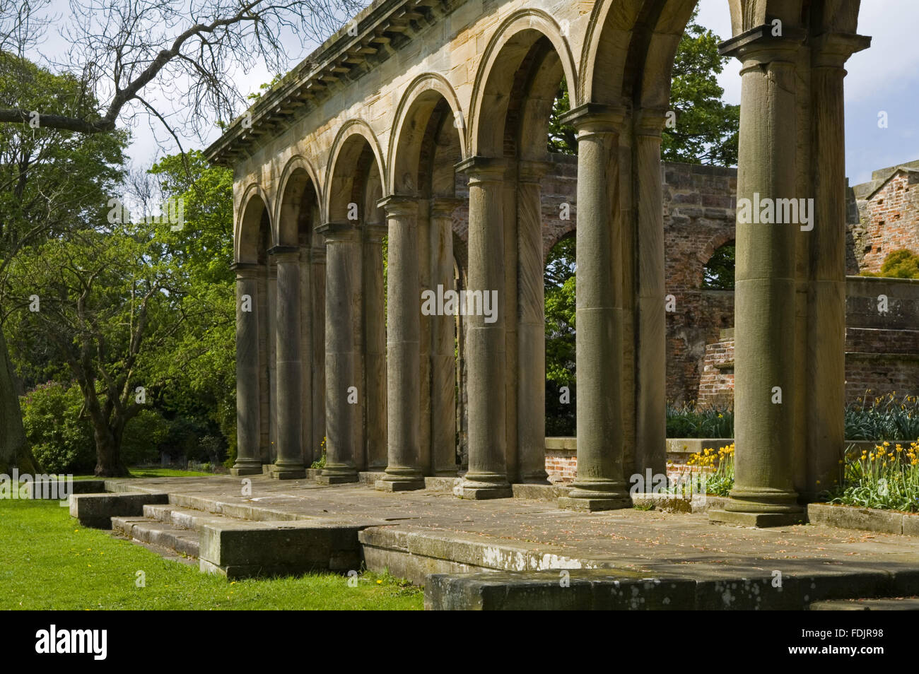 The Tuscan columns of the Orangery, which was begun in 1772 to a design attributed to James Paine, at Gibside, Newcastle upon Tyne. George Bowes inherited the estate in 1722 and landscaped the grounds and created buildings around Gibside Hall. Stock Photo